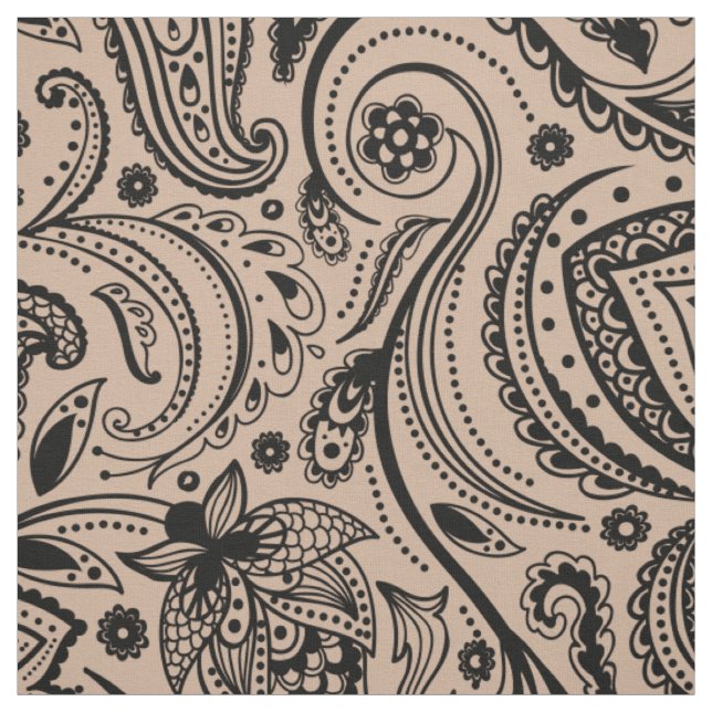 Black Floral Paisley - Custom Tan Hintergrund Stoff (Muster)
