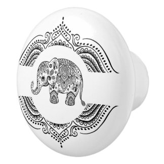 Black Floral Paisley Elephant Verzierte Spitzenrah Keramikknauf