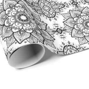 Black Floral Paisley Mandala Pattern Geschenkpapier