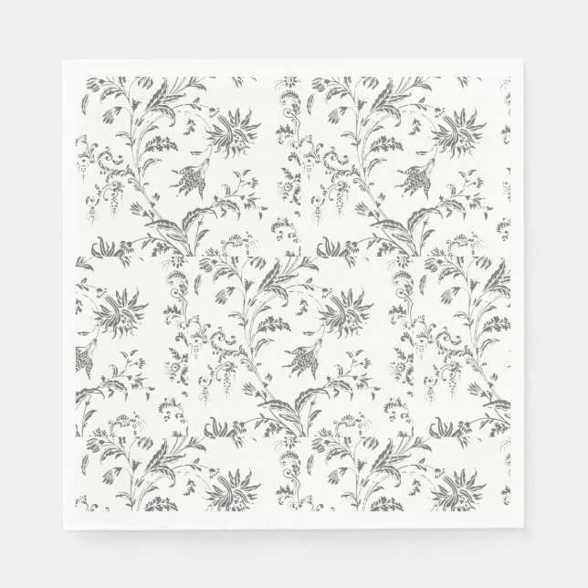 Black Floral Paper Napkin Serviette (Vorderseite)