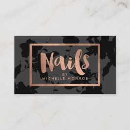 Black Floral Rose Gold Text Nail Salon Visitenkarte