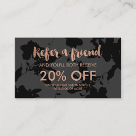 Black Floral Rose Gold Text Salon Empfehlungskarte