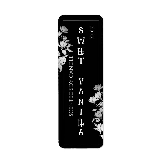 Black Floral Silver Product Labels Kerzen Soaps (Vorne)