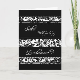 Black Floral Sister Bridesmaid Einladungskarte