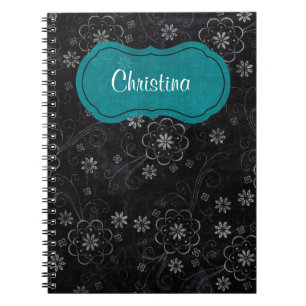 Black Floral Spiral Notebook Notizblock