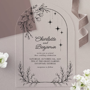 Black Floral Star Modern Arch Wedding Acryleinladungen