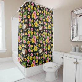 Black Floral Tropical Duschvorhang