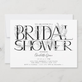 Black Floral Typografy Wedding Brautparty Einladung