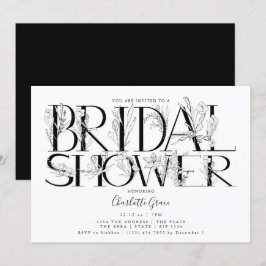 Black Floral Typografy Wedding Brautparty Einladung