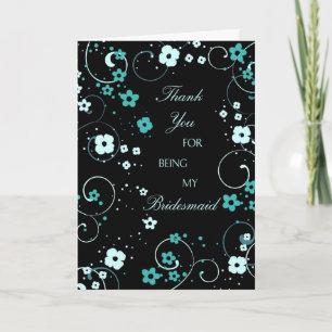 Black Floral Vielen Dank Bridesmaid Card Dankeskarte