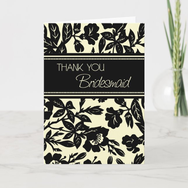 Black Floral Vielen Dank Bridesmaid Card Dankeskarte (Vorderseite)