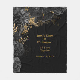 Black Floral Wedding Jubiläum Fleece Blanket
