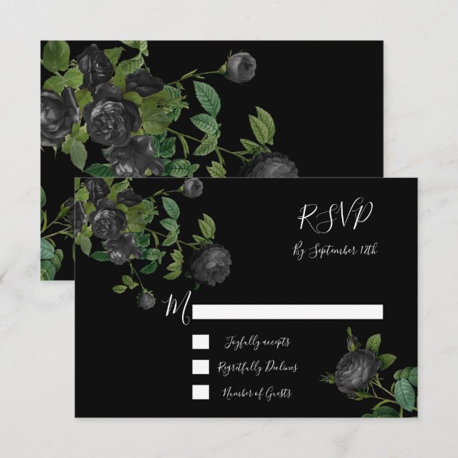 Black Floral Wedding Response Cards UAWG RSVP Karte (Vorne/Hinten)
