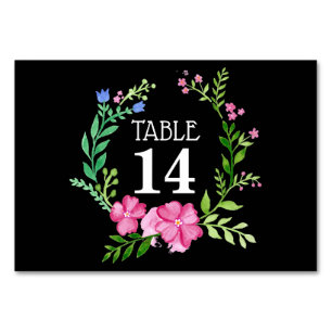 Black Floral Wedding Tischnummer Card
