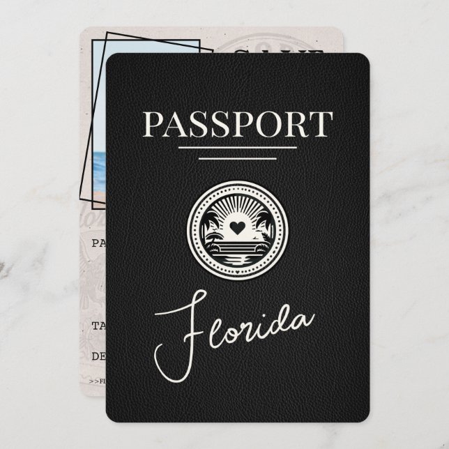Black Florida Passport Save the Date (Vorne/Hinten)