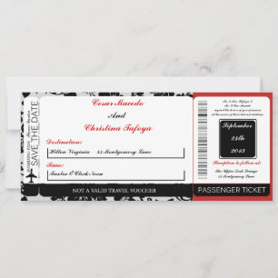 Black Floursih R Boarding Pass Einladung Hochzeit