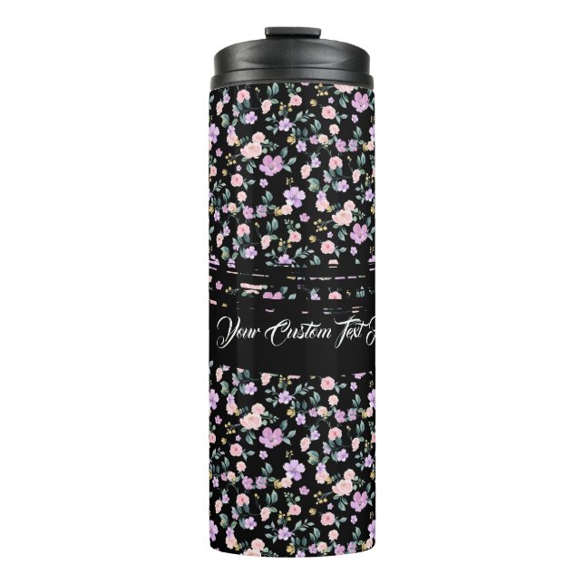 Black Flower Lady floral pattern Thermosbecher (Vorderseite)