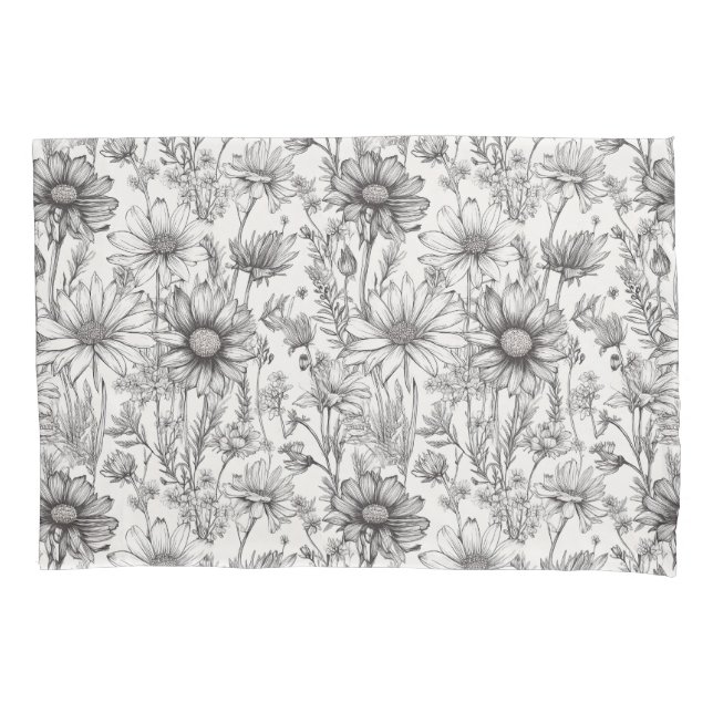 Black flowers drawing kissenbezug (Vorderseite)