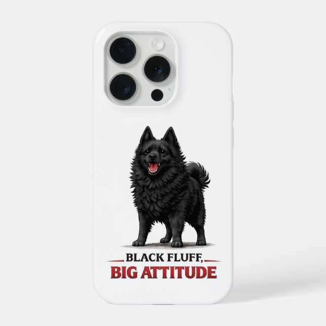 Black Fluff, große Attitüde Schipperke iPhone Hülle (Rückseite)