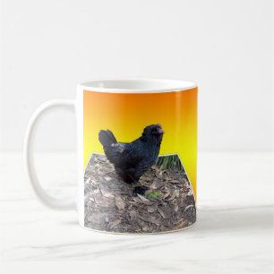 Black Fluffy Rooster Dimensional Art, Kaffeetasse