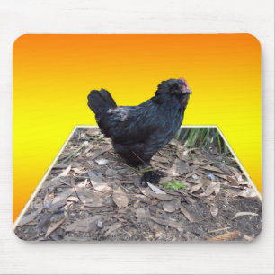 Black Fluffy Rooster Dimensional Art, Mousepad