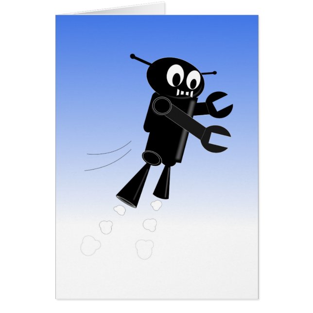 Black Flying Robot Blue Sky Hintergrund (Vorne)