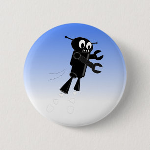 Black Flying Robot Blue Sky Hintergrund Button