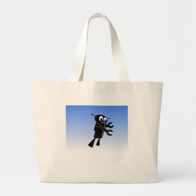 Black Flying Robot Blue Sky Hintergrund Jumbo Stoffbeutel (Vorne)