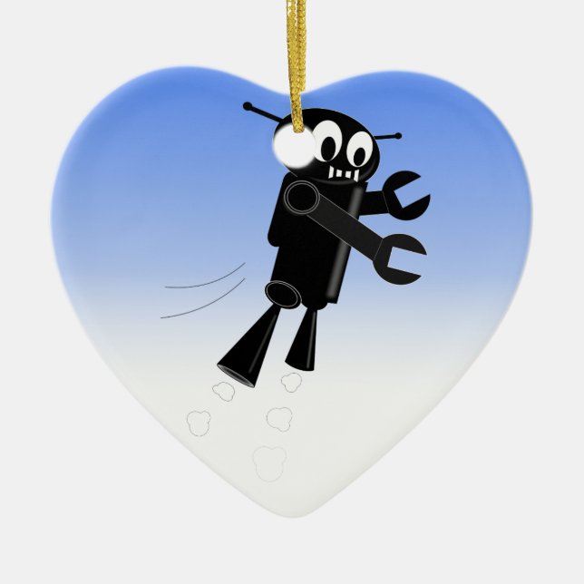 Black Flying Robot Blue Sky Hintergrund Keramikornament (Vorne)