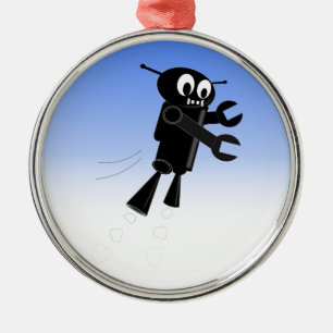 Black Flying Robot Blue Sky Hintergrund Ornament Aus Metall