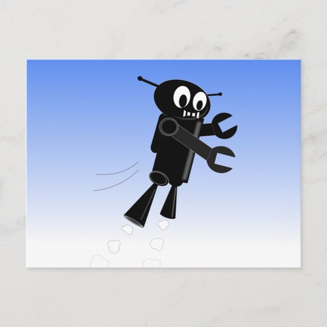 Black Flying Robot Blue Sky Hintergrund Postkarte (Vorderseite)