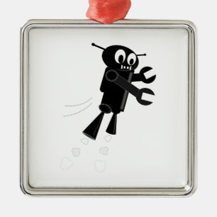 Black Flying Robot Silbernes Ornament