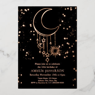 Black Foil Celestial Moon Birthday Foil Einladung