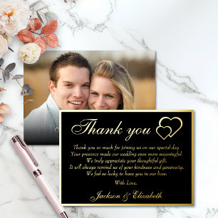 Black Foil Elegantes Foto Hochzeit Danke Karte