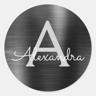 Black Foil Girly Metallic Mit Monogramm Wedding Runder Aufkleber