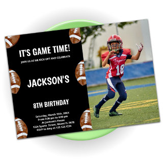 Black Football Geburtstagseinladungen mit Foto Einladung