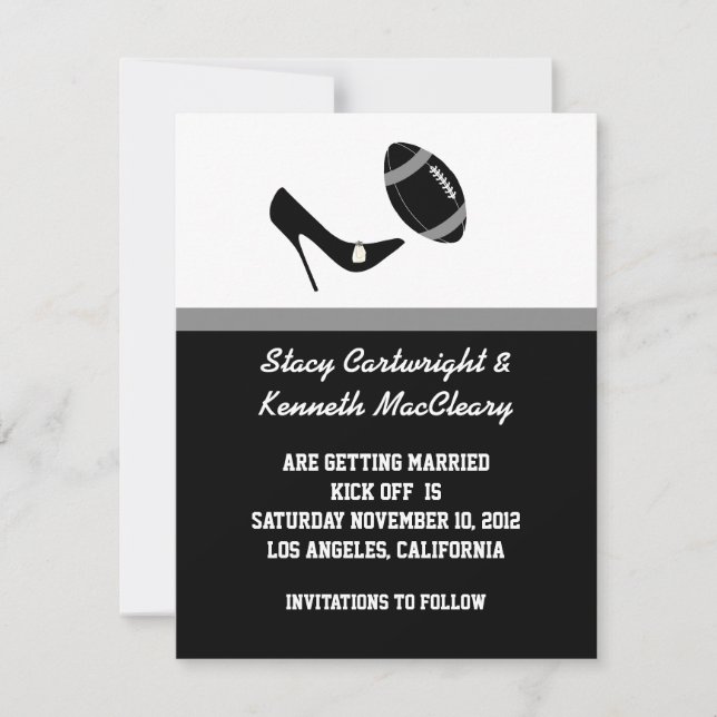 Black Football Wedding Save the Date Announcement (Vorderseite)