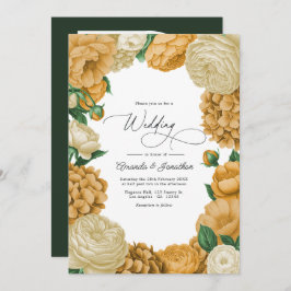 Black Forest Green, Ecru/Warm Honey Floral Wedding Einladung