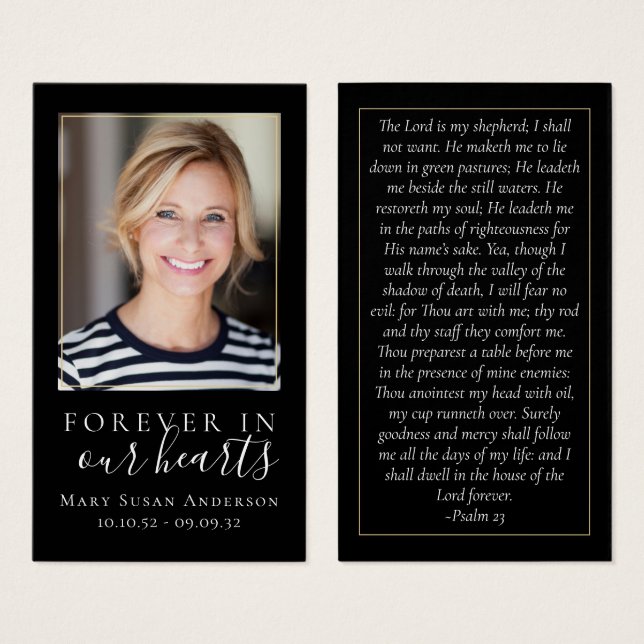 Black Forever in Our Hearts Memorial Card (Vorne & Hinten)