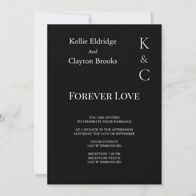 Black Forever Love Hochzeit Einladung (Vorderseite)