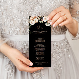 Black Formal Royal Floral Dinner Menükarte