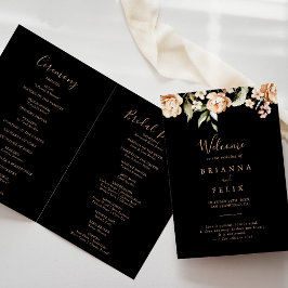 Black Formal Royal Floral Folded Wedding Programm