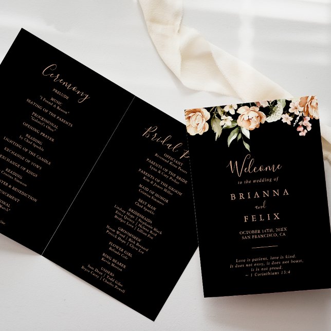Black Formal Royal Floral Folded Wedding Programm (Von Creator hochgeladen)