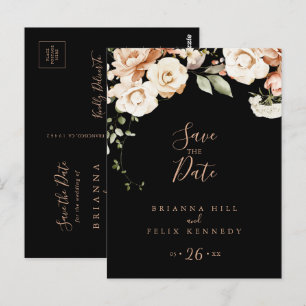 Black Formal Royal Floral Save the Date Postkarte