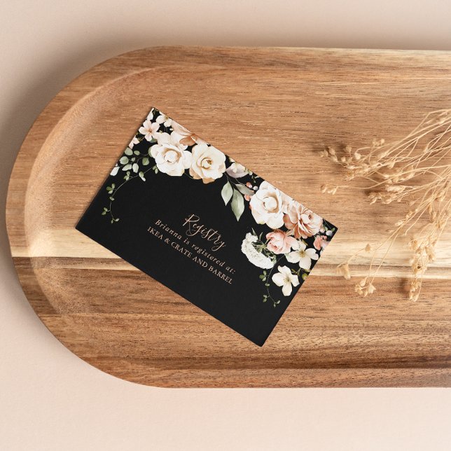 Black Formal Royal Floral Wedding Gift Registry Begleitkarte (Von Creator hochgeladen)