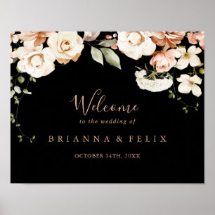 Black Formal Royal Floral Wedding Welcome Sign Poster