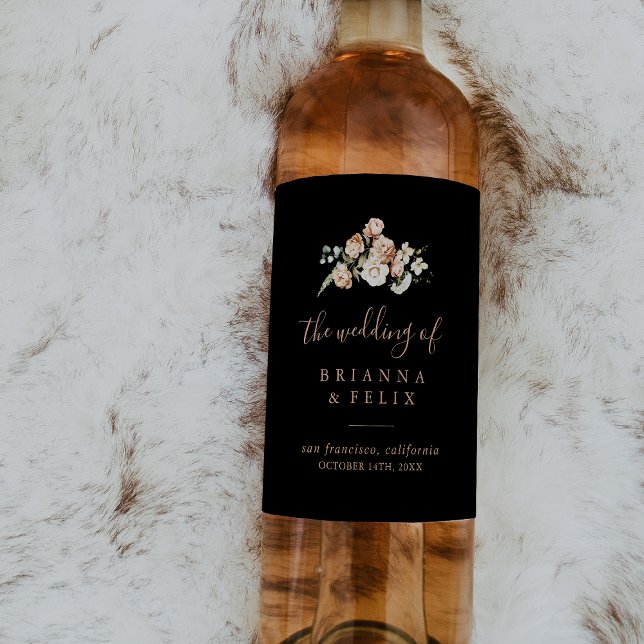 Black Formal Royal Floral Wedding Wine Labels Weinetikett (Von Creator hochgeladen)
