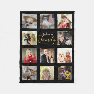 Black Foto Blanket Collage Instagram Gold Fleecedecke