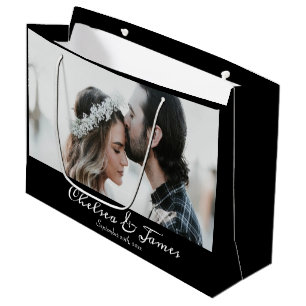 Black Foto Elegante Kalligrafie Name Jubiläum Große Geschenktüte
