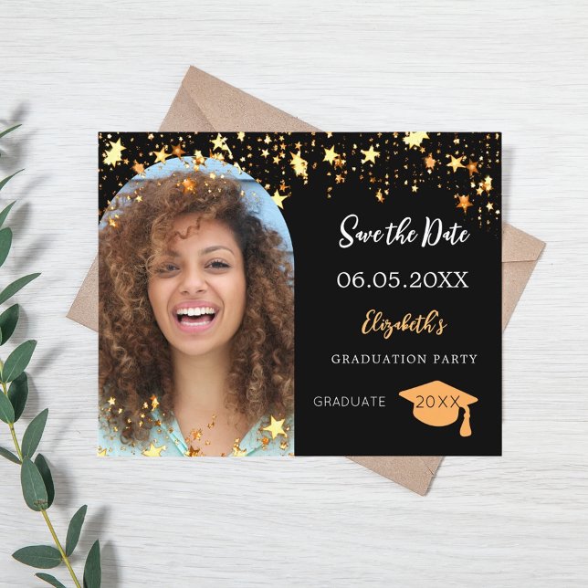 Black Foto Graduation Party Save the Date Haushalt Flyer (Von Creator hochgeladen)